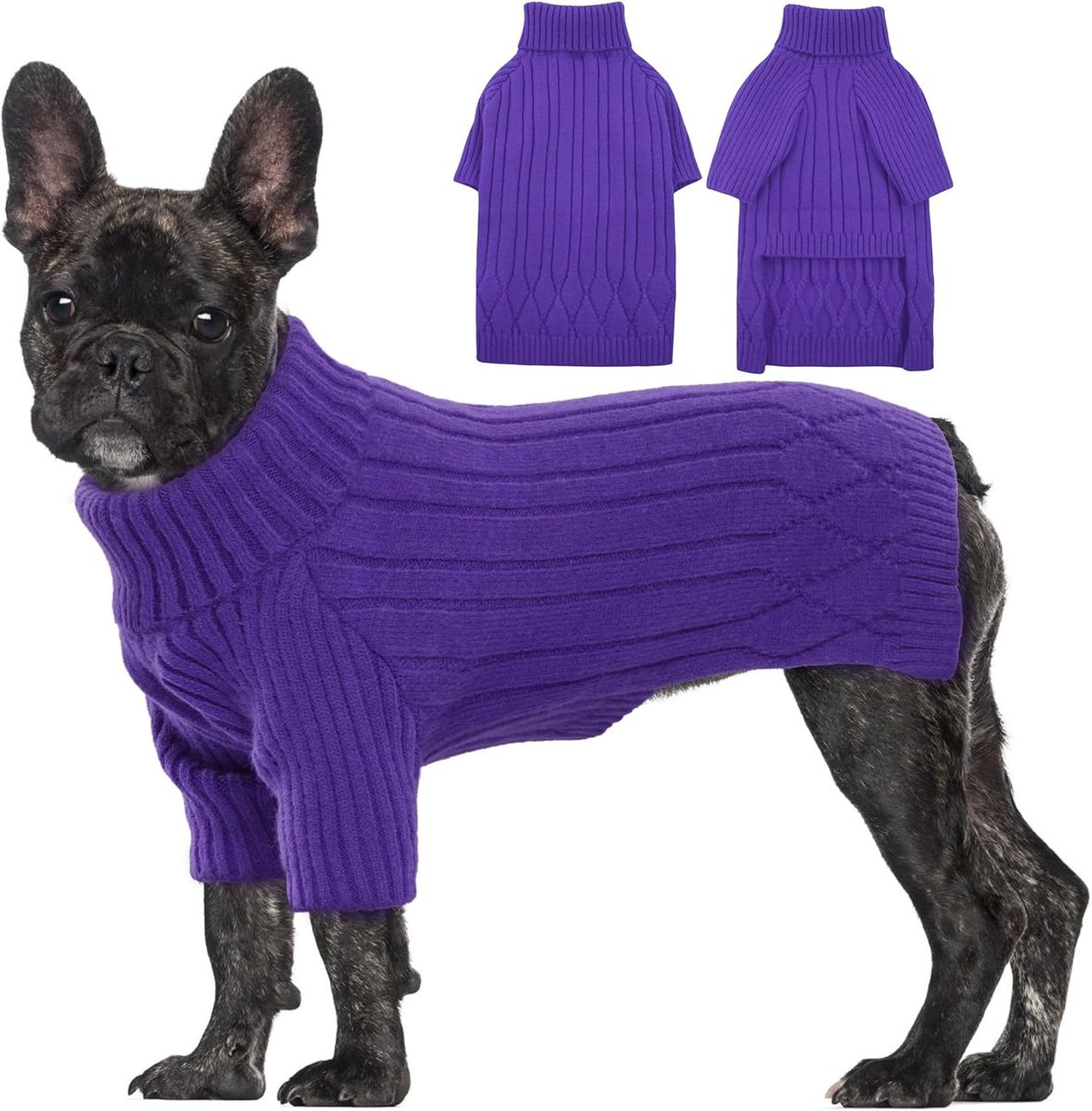 Truien voor grote honden meisje jongen, coltrui dikke warme hondentrui, hondje kersttrui, huisdier sweatshirt outfit Thanksgiving herfst gebreide corgi, pitbulls (paars