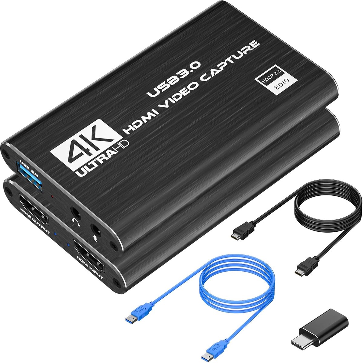4K HDMI Video Capture Card, USB 3.0 1080P 60FPS, Nintendo Switch Capture Card voor streaming, gaming en broadcasting, werkt met Xbox Series X/S, Xbox One X/S, PS4, PS5, OBS, camera, pc