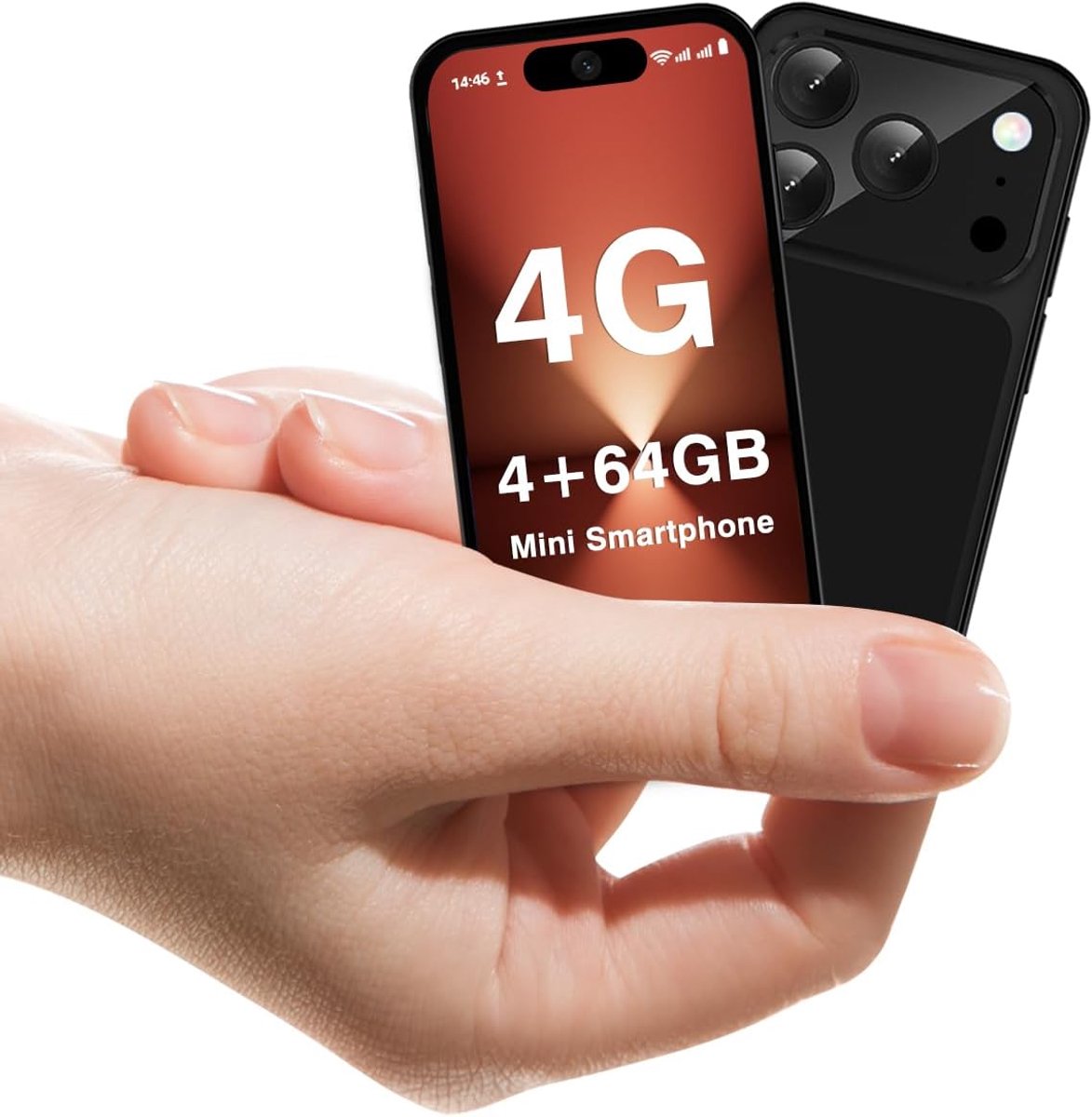 4G-ontgrendeld, 3,88 inch scherm, Android 12, 1950 mAh-batterij, telefoon voor kinderen en studenten, dual-sim, gezichtsherkenning (Zwart, 4G)