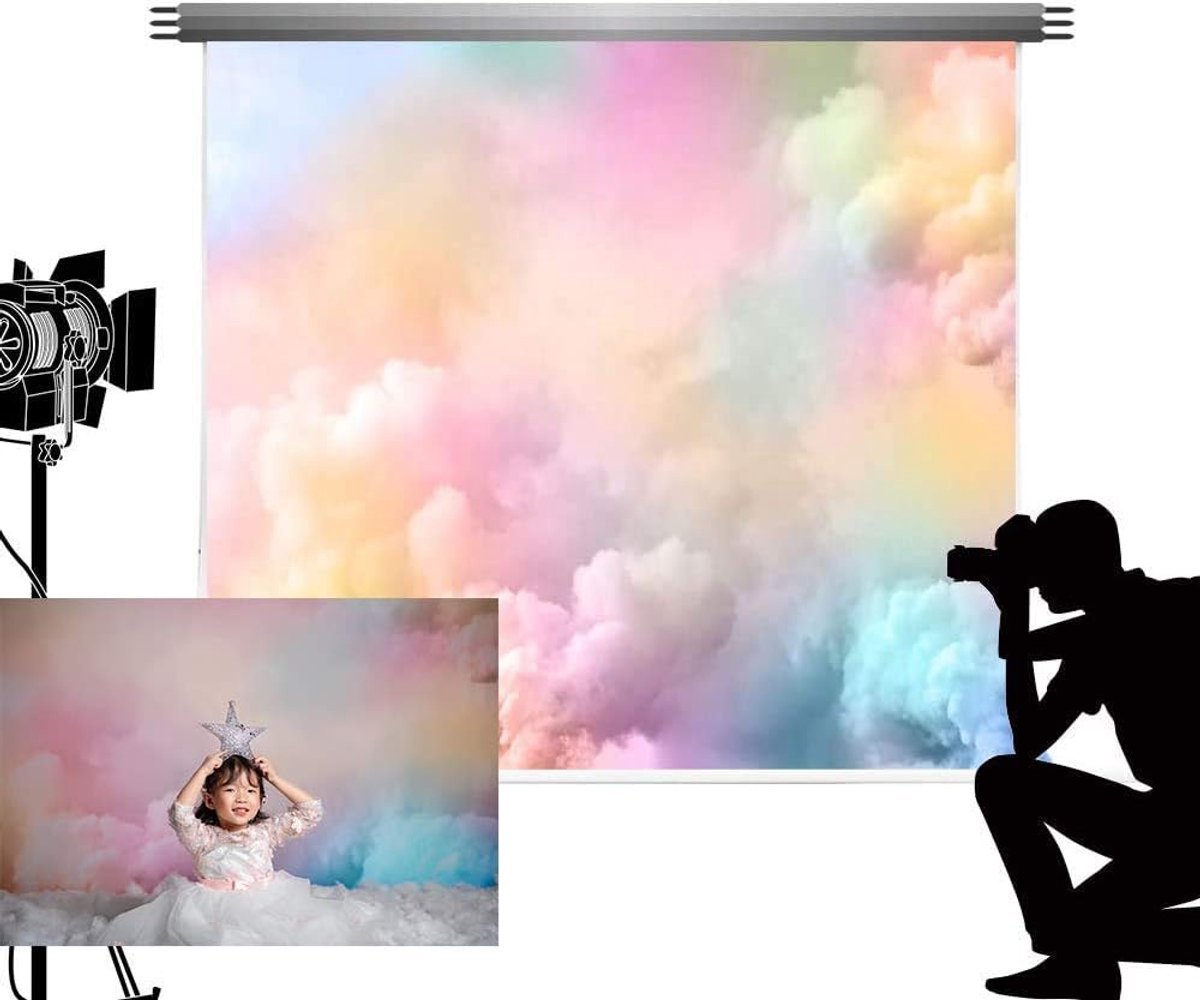 Achtergrond 2,2x1,5m Hemel Wolken Fotografie Achtergrond Zoete Meisje Droom Achtige Regenboog Kleuren Achtergrond Microfiber Studio Achtergrond voor Fotografie