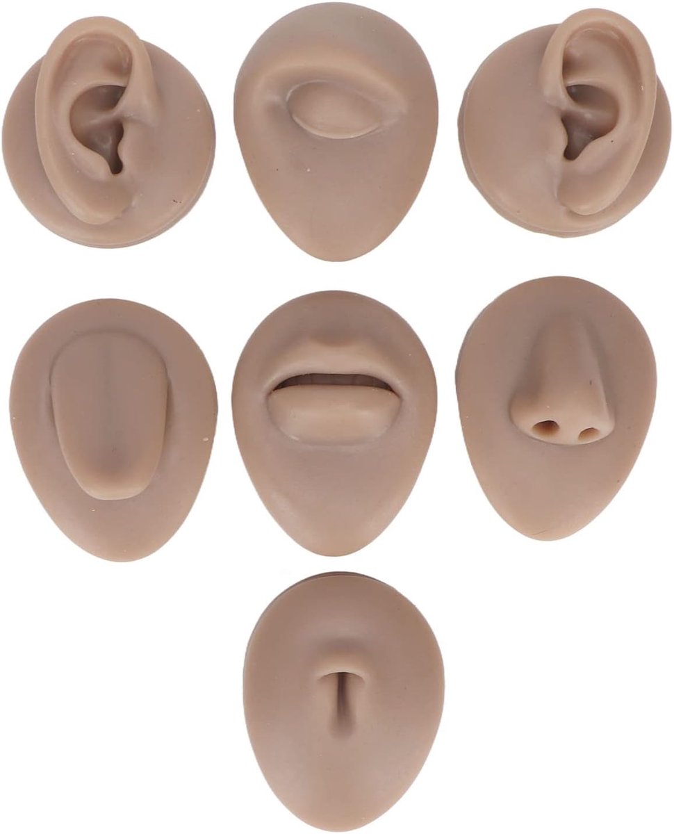oefenmodel, zachte siliconen piercing, oefening, lichaamsdelen met tong en mond, model voor oog-neusoor, navelmodel, voor het weergeven van sieraden, hechtdraad (donkere huidskleur)