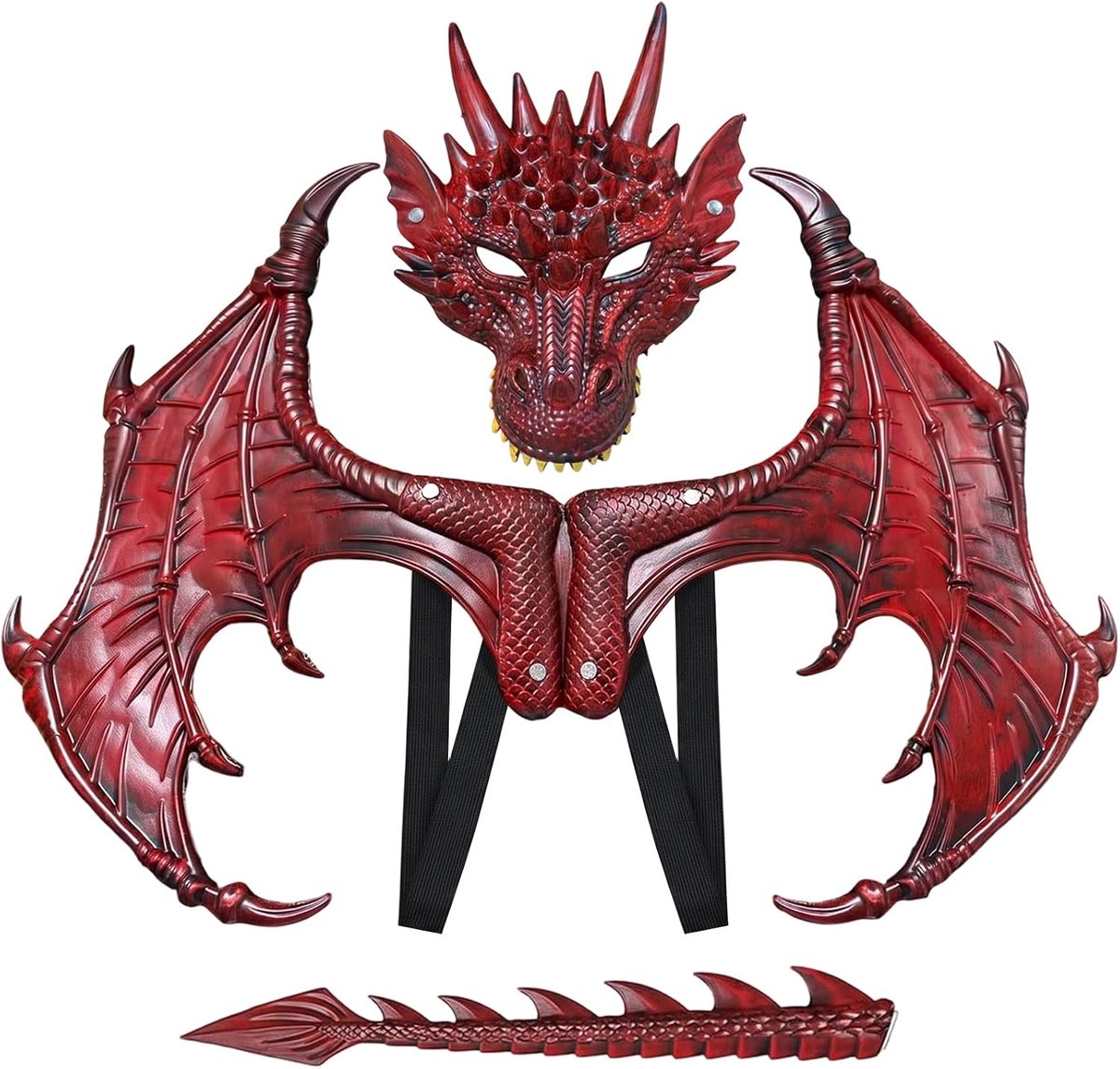 Kostuumset - 3D drakenvleugels & drakenstaart met masker - Halloween dino cosplay kostuum voor jongens en meisjes - PU-schuim vleugels voor carnaval en rollenspel