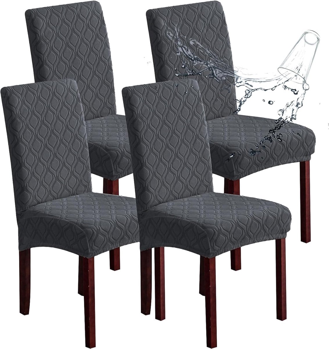 Stoelhoezen voor eetkamer, set van 4, stretch jacquard eetkamerstoelhoezen, afneembare, wasbare waterdichte stoelhoezen
