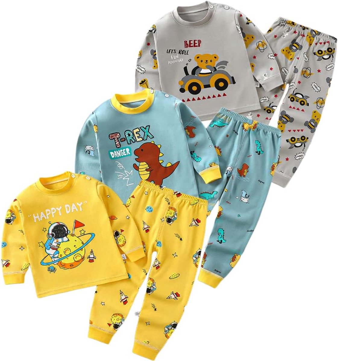 Kinderen Pyjama 3 Set Dinosaurus Robot Leeuw Tractor Print Kids Pjs Pyjama Lange Mouw Top Katoen Sleepewar Shirts & Broeken Bottoms Nachtkleding Kinderen Outfit