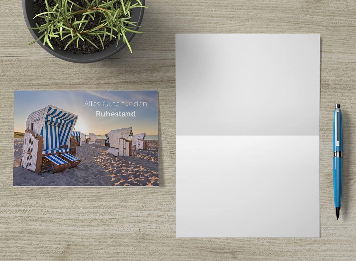 1 vouwkaart afscheid collega - collega 18x12cm incl.1 witte envelop, strandstoel afscheidskaart pensioen pensioen wenskaart dank u afscheid pensioen