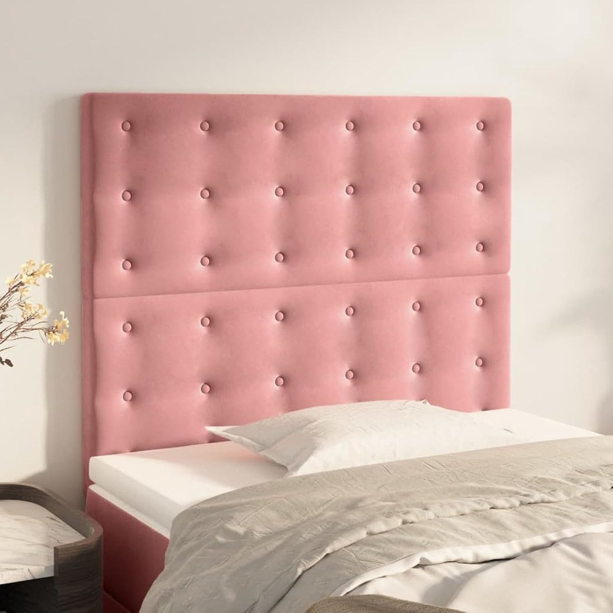 Hoofdeinde van 2 stuks, roze, 90 x 5 x 78/88 cm, van fluweel, hoofdeinde, eenpersoonsbed, tweepersoonsbed, hoofdeinde voor eenpersoonsbed, rugleuning, L3116807