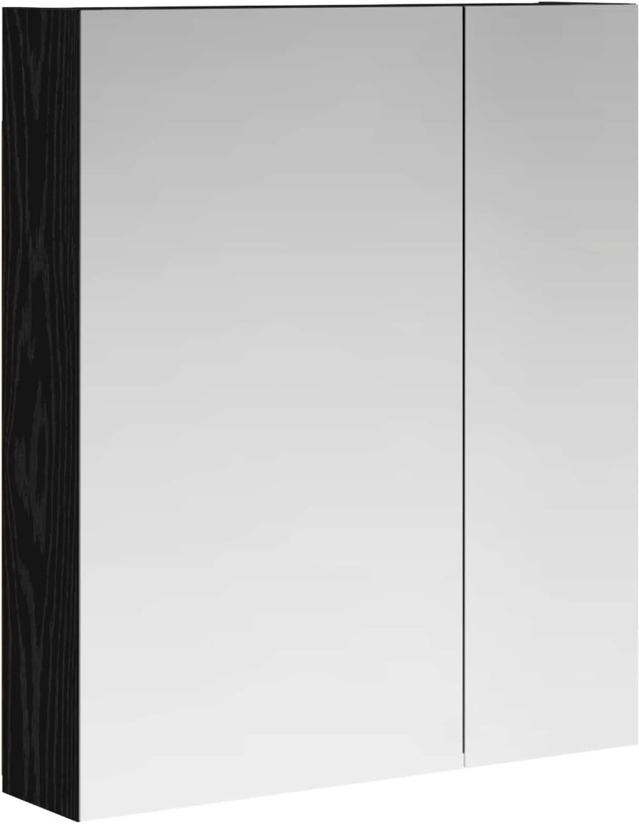 Badkamer spiegelkast zwart eiken look 60 x 14,5 x 70 cm, hangende badkamerkast opbergkast voor badkamer 889056