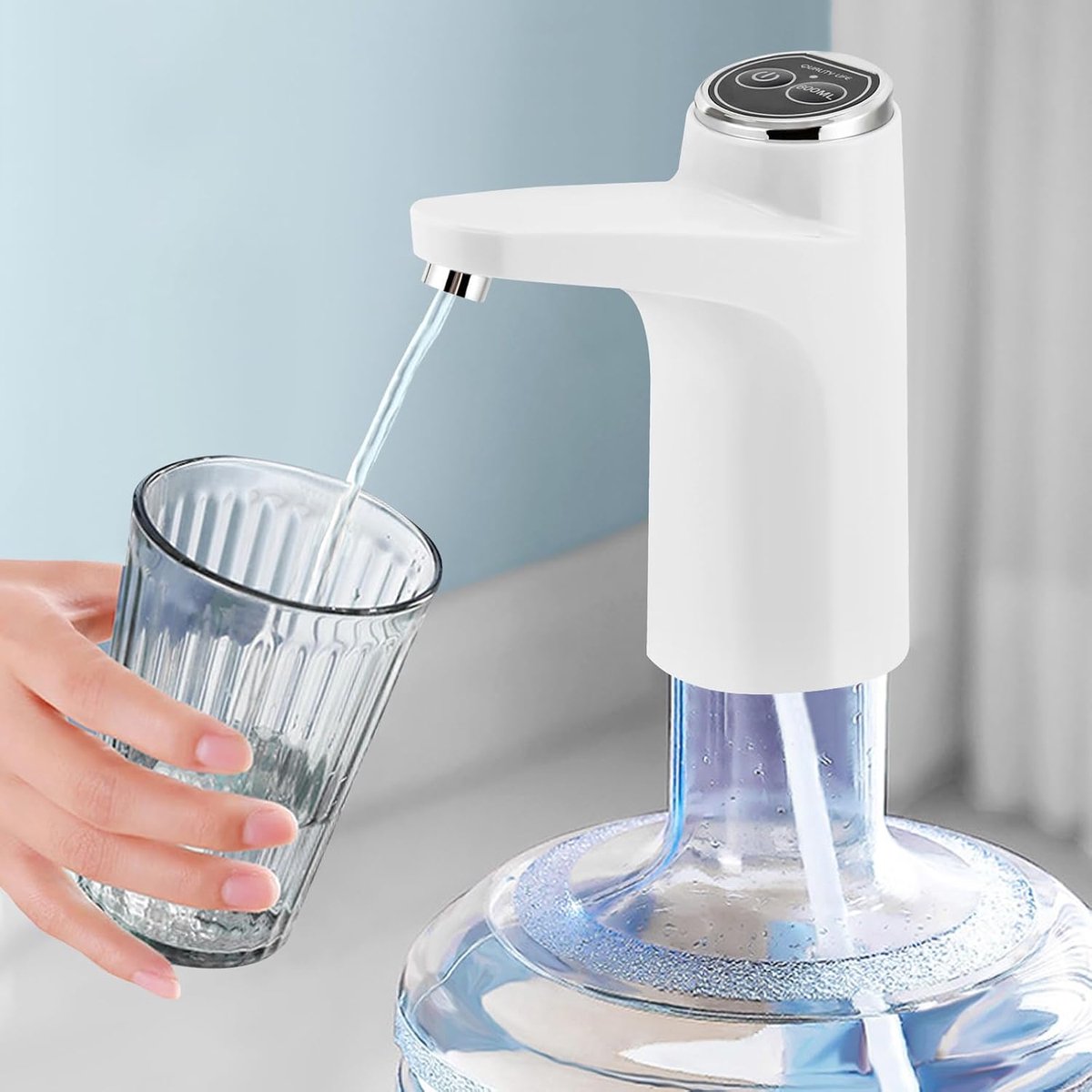 Pomp, waterpomp, oplaadbare USB-waterfles, twee modi, elektrische waterdispenser, drinkwaterpomp voor meerdere emmertypes, wit