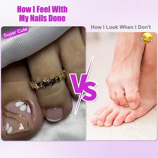 24 stuks teennagels om op te plakken, vierkant, kort, wit, bloemen, Franse kunstteennagels om op te plakken, nude roze, zomer, valse teennagels, volledige dekking, acryl, natuurlijke teennagels voor — afbeelding 3