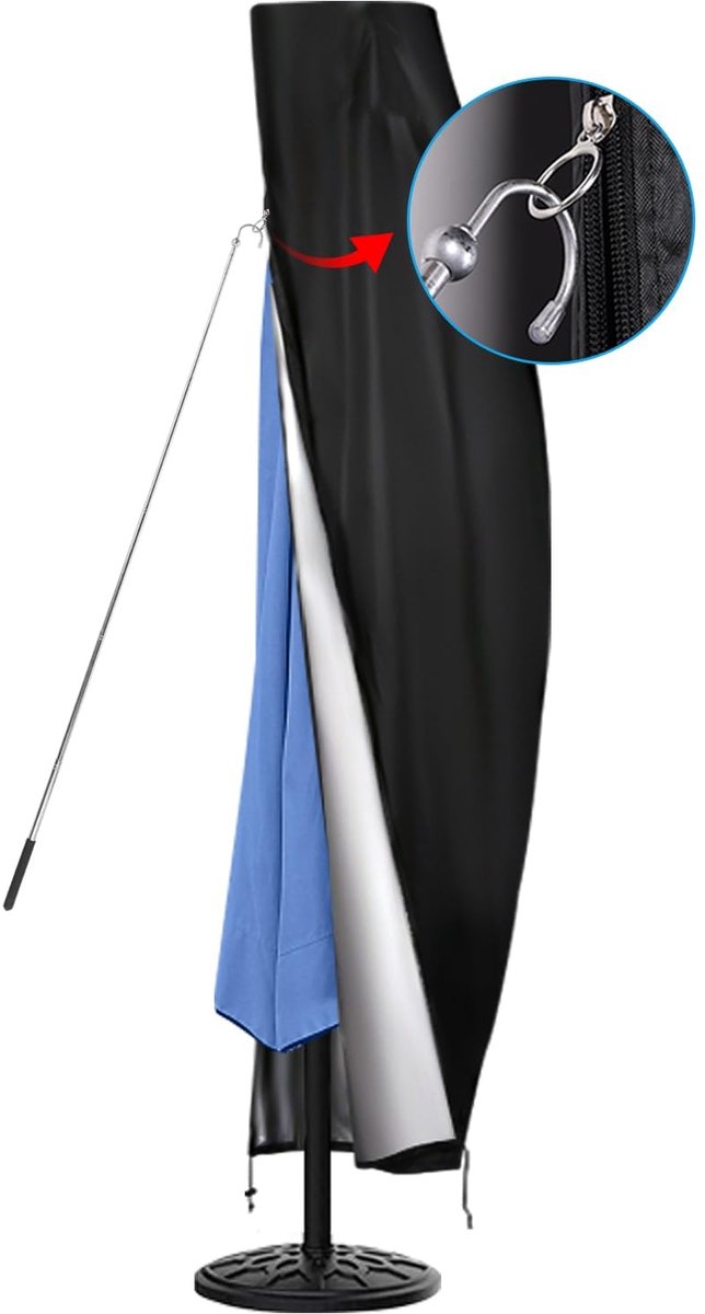 Famanu 420D Waterdichte beschermhoes voor 2,7 m-3,6 m, zweefparasol, winterbestendige afdekhoes voor parasols met ventilatieopening bovenaan, stabiele ritssluiting, trekkoord aan de zoom wit