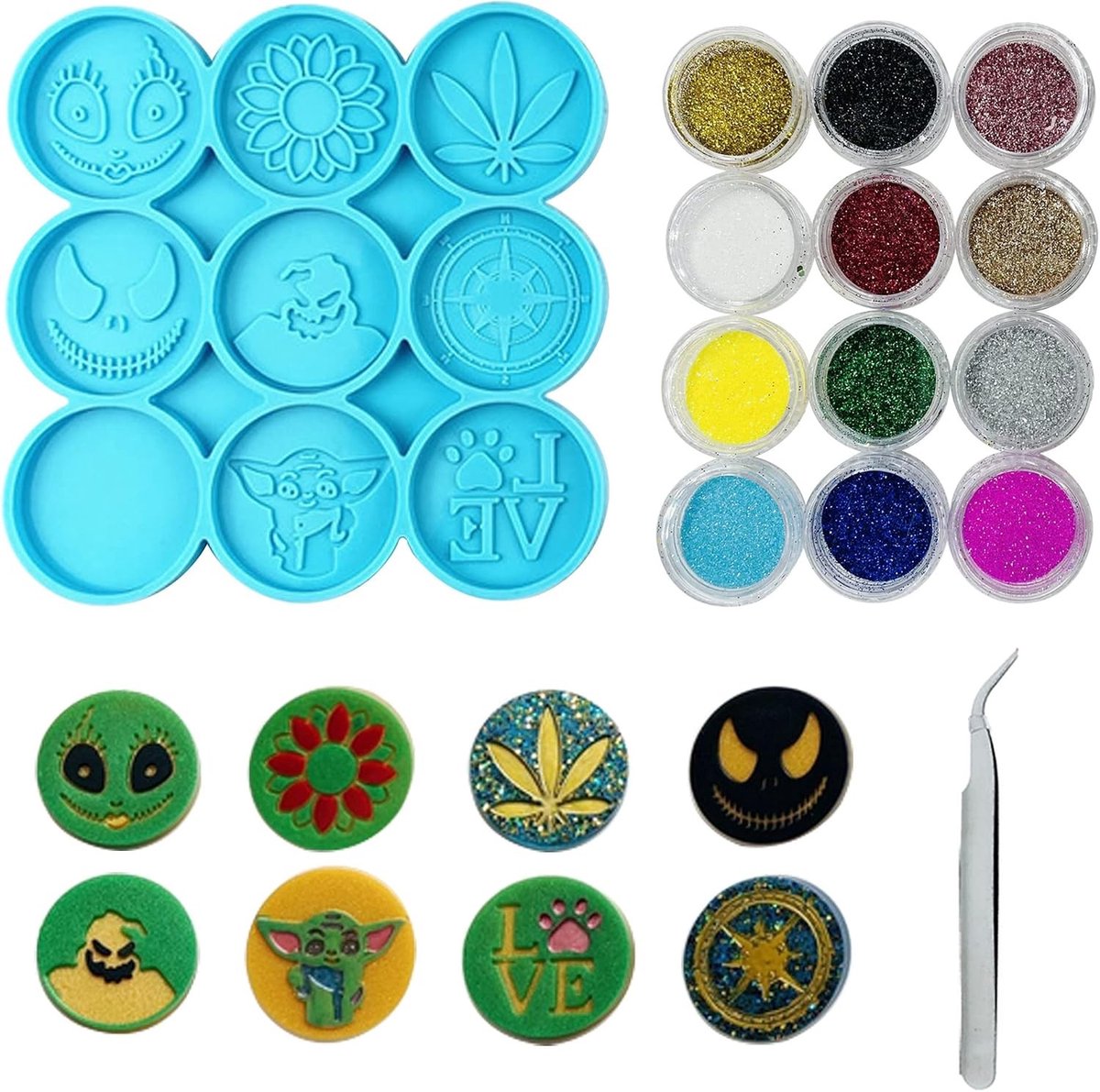Siliconen Gietvormen voor Telefoonhouders, Ronde Resin Vormen, 9 Caviteiten voor DIY Kunst en Ambachten
