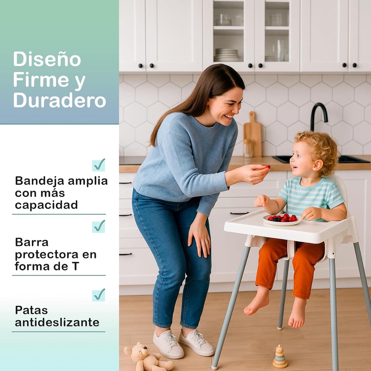 Hoge Kinderstoel met Afneembaar Dienblad – Stapelbaar, Demonteerbaar en Veilig – Stalen Poten – Compatibel met Ikea Antilop – Voor Thuis en Horeca – foto 2