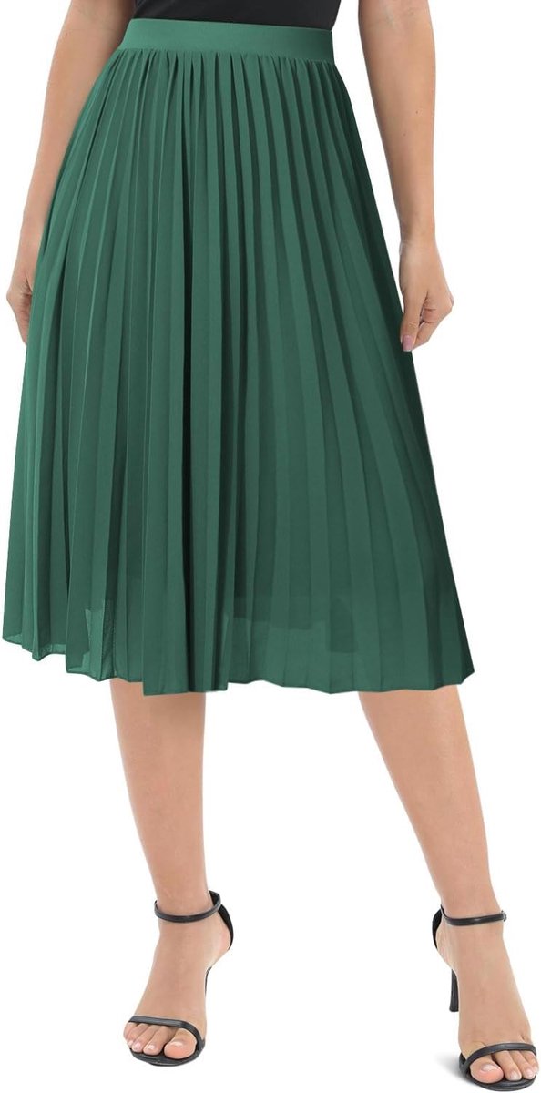 Damesrok, elegant, chiffon, elastische taille, A-lijn, plooien, knielang, midi-rok met voering, zomer, basic