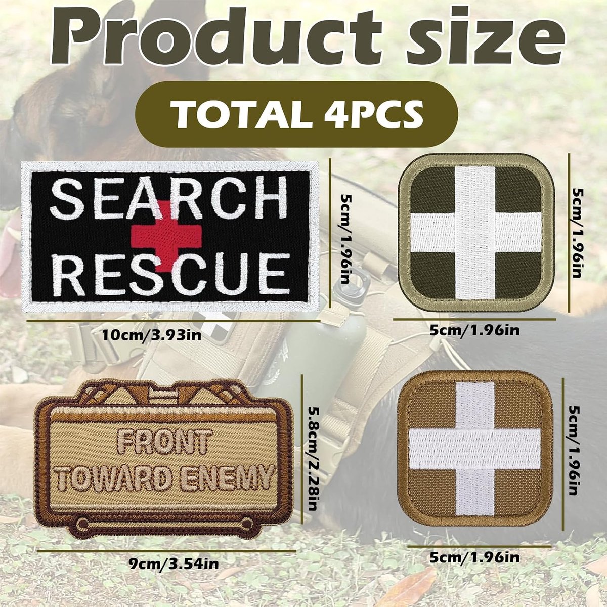 geborduurde patches set – 2 stuks kruisvormige militaire emblemen – 5x5 cm & 5x10 cm – haaklus bevestiging – ideaal voor rugzak, kleding, helm en uitrusting – zwart-grijs – outdoor