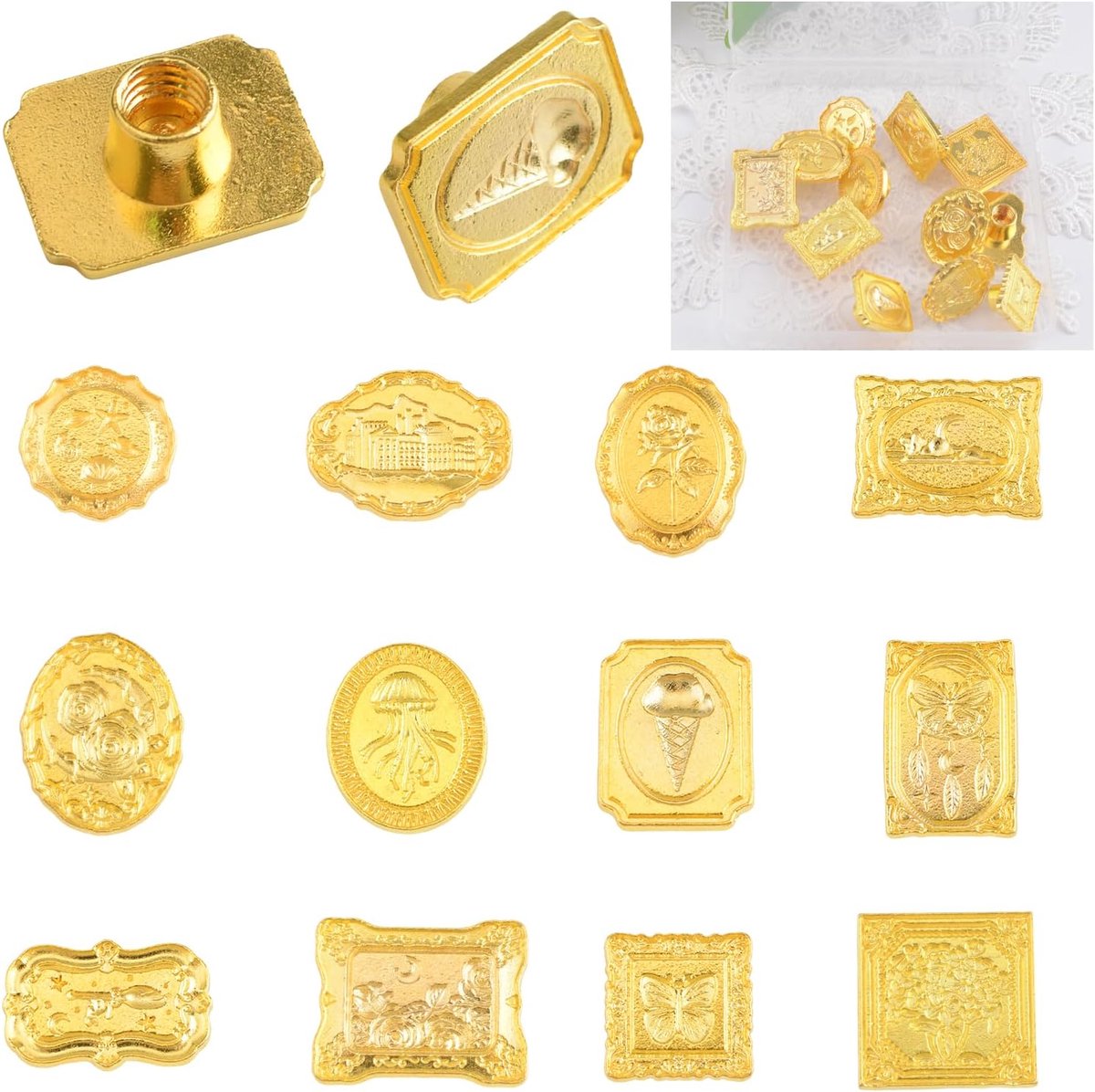 Seal Stempel Hoofden Set, 12 STKS Retro Thema Seal Stempel Vervanging Messing Hoofd Wax Stempel Hoofd voor Bruiloft Uitnodigingen Enveloppen Craft Envelop Afdichting Wenskaart Gift Pakket
