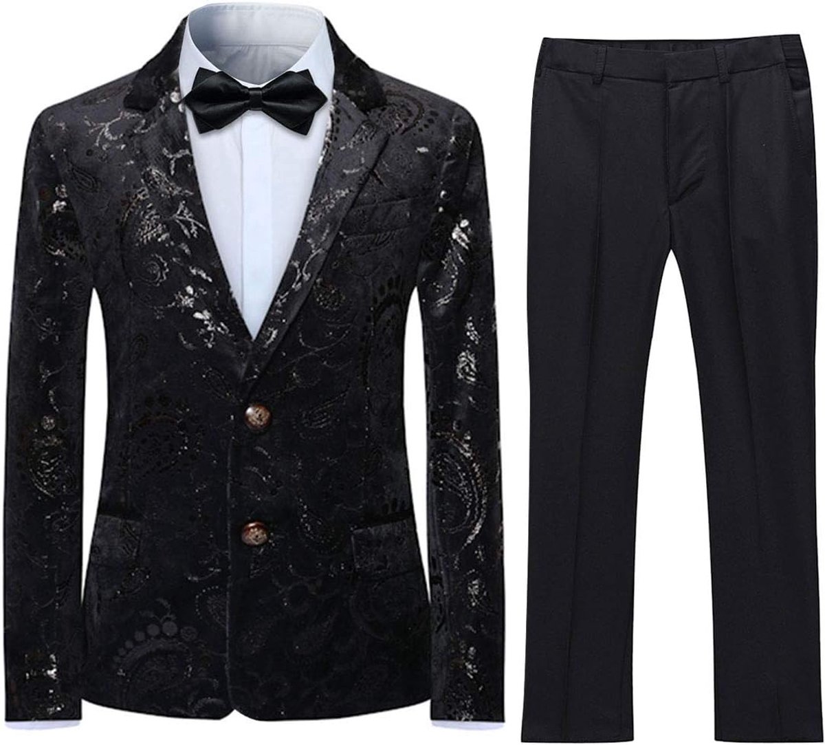 2-delig, klassiek, goudkleurig, bloemenpatroon, jacquard, slim fit, bruiloft, bal, tutu, jas en broek, 6 kleuren