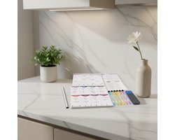 Kyonano Familieplanner Magnetisch 4-Delig - Weekplanner, Maandplanner, To-Do-Bord & Habittracker - Afwasbaar Whiteboard voor Koelkast