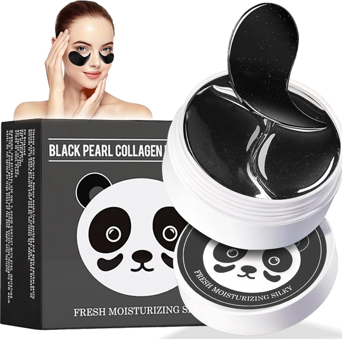 60 stuks oogpads tegen donkere kringen, Black Pearls oogpads met hyaluronzuur