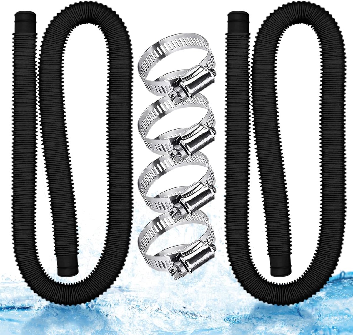 Set van 2 zwembadslang, zwembadslang 32 mm, zwembadzuigslang met 4 metalen slangklemmen, zwembadpompslang, geschikt voor bovengrondse zwembaden, spa, filterpomp (zwart)