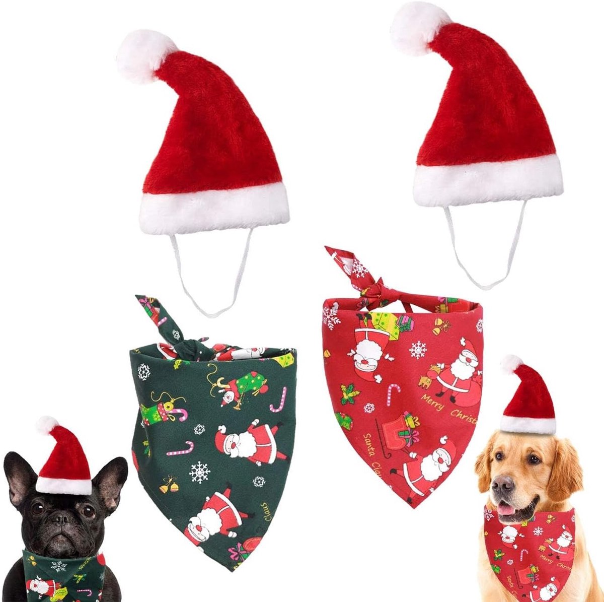 Kerstkostuums voor huisdieren, kerstmutsen, sjaals, hoofdbanden van rendiergewei, rood, groen, bruin, verstelbare kerstsets, cadeaus, kerstversieringen voor huisdieren (A)