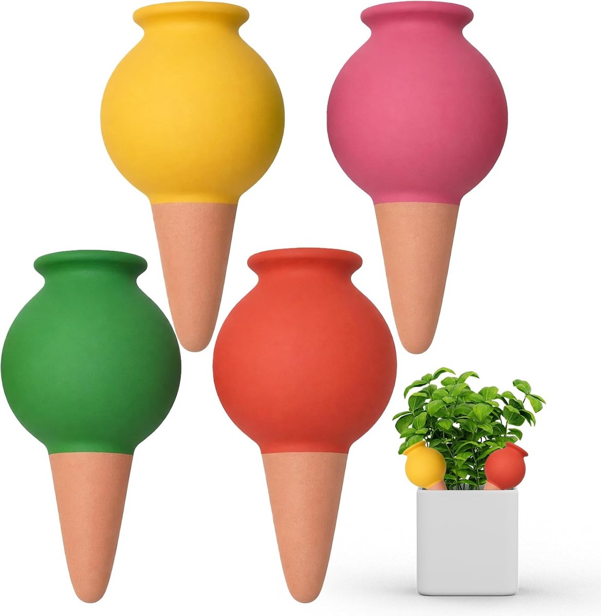 4 stuks terracotta bewateringspikes, zelfbewaterende bollen met langzame afgifte, automatische plantenbewateringsapparaten, plantenbakinzetstuk voor binnen en buiten potplanten (geel)