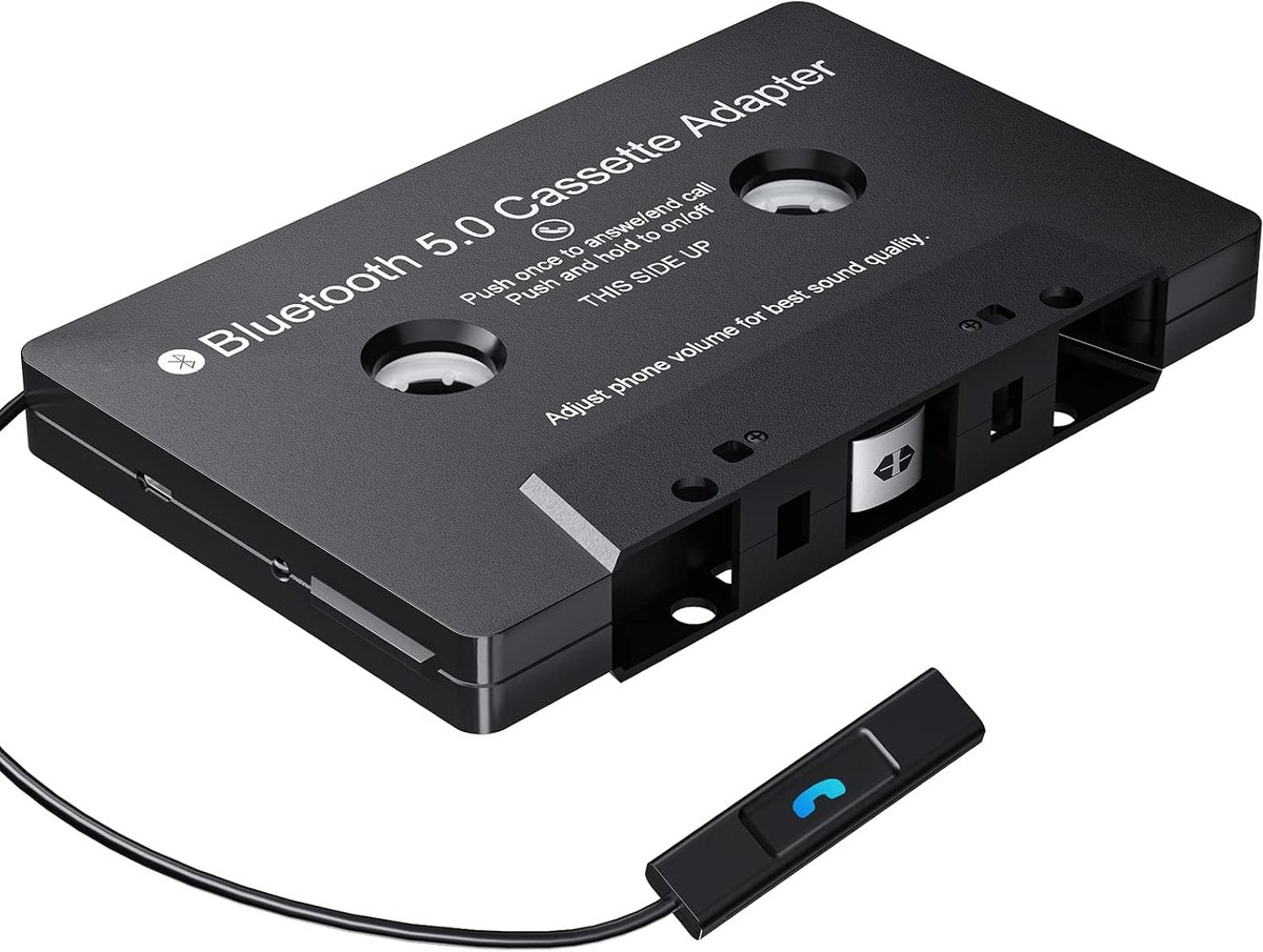 Bluetooth 5.0 cassette-adapter met handsfree-functie, cassette-naar-AUX-adapter voor autoradio, compatibel met smartphone, MP3-speler, pc