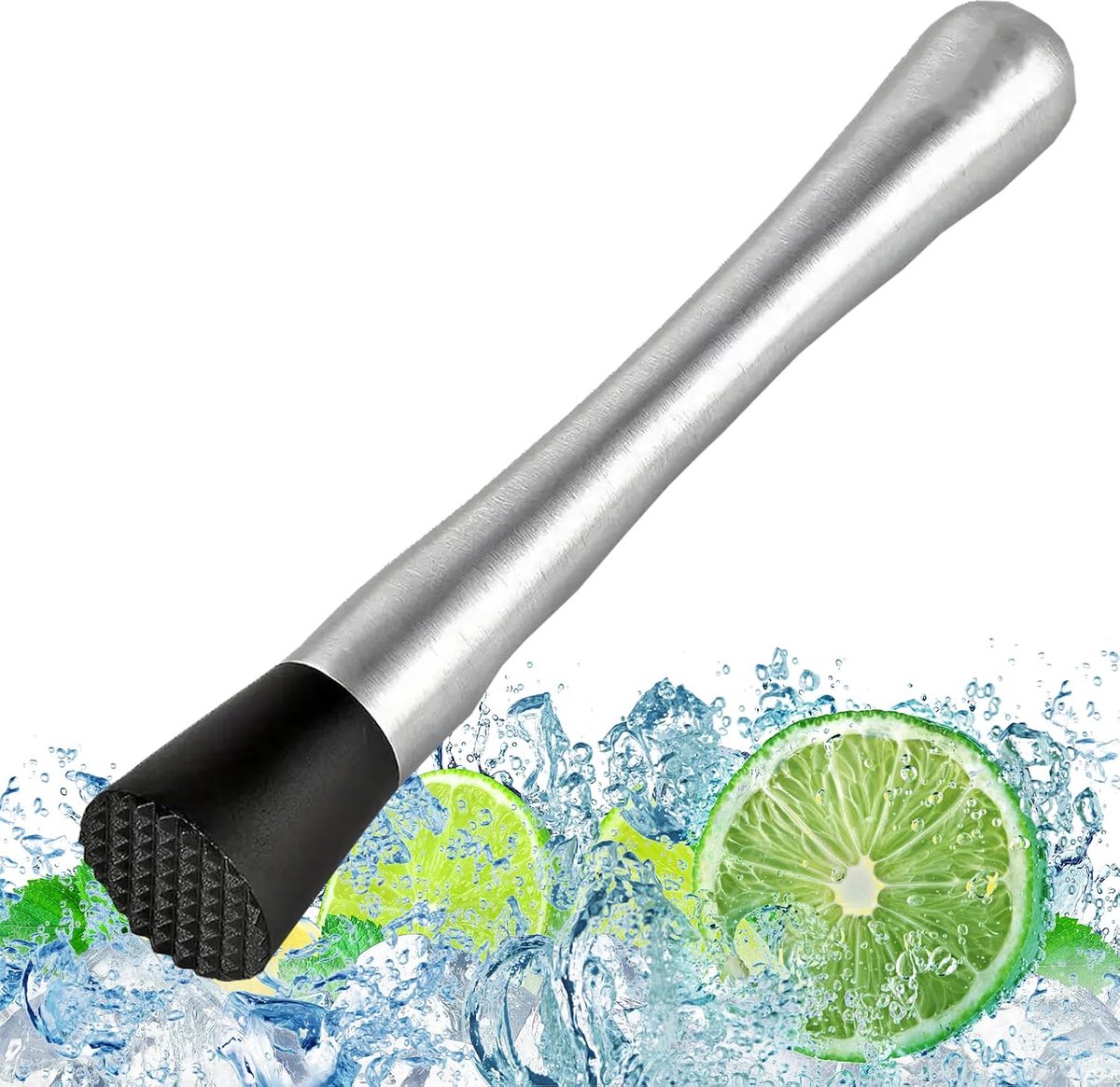 25 cm cocktail accessoires, ijsbreker, stootvaste cocktail van roestvrij staal, slagel voor cocktails, limoenpers, muddler bar en keukenaccessoires (dikke set taille)
