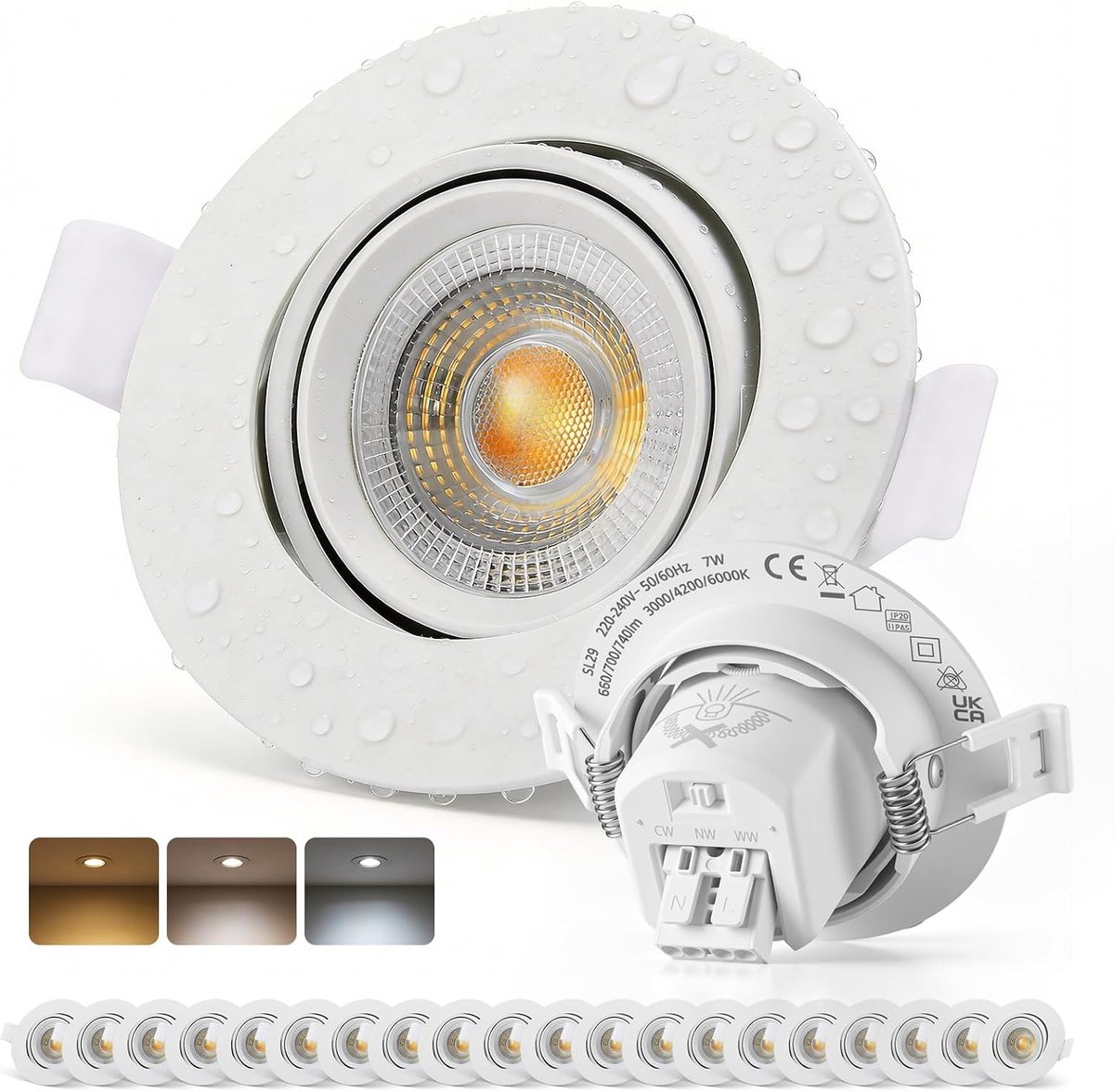 Inbouw LED Spot, Verstelbare Spots 68mm-80mm Uitsparing 220V 7W, Inbouwverlichting Warm Wit/Neutraal Wit/Koel Wit, 700 Lumen Ronde Inbouwspot voor Badkamer, Woonkamer