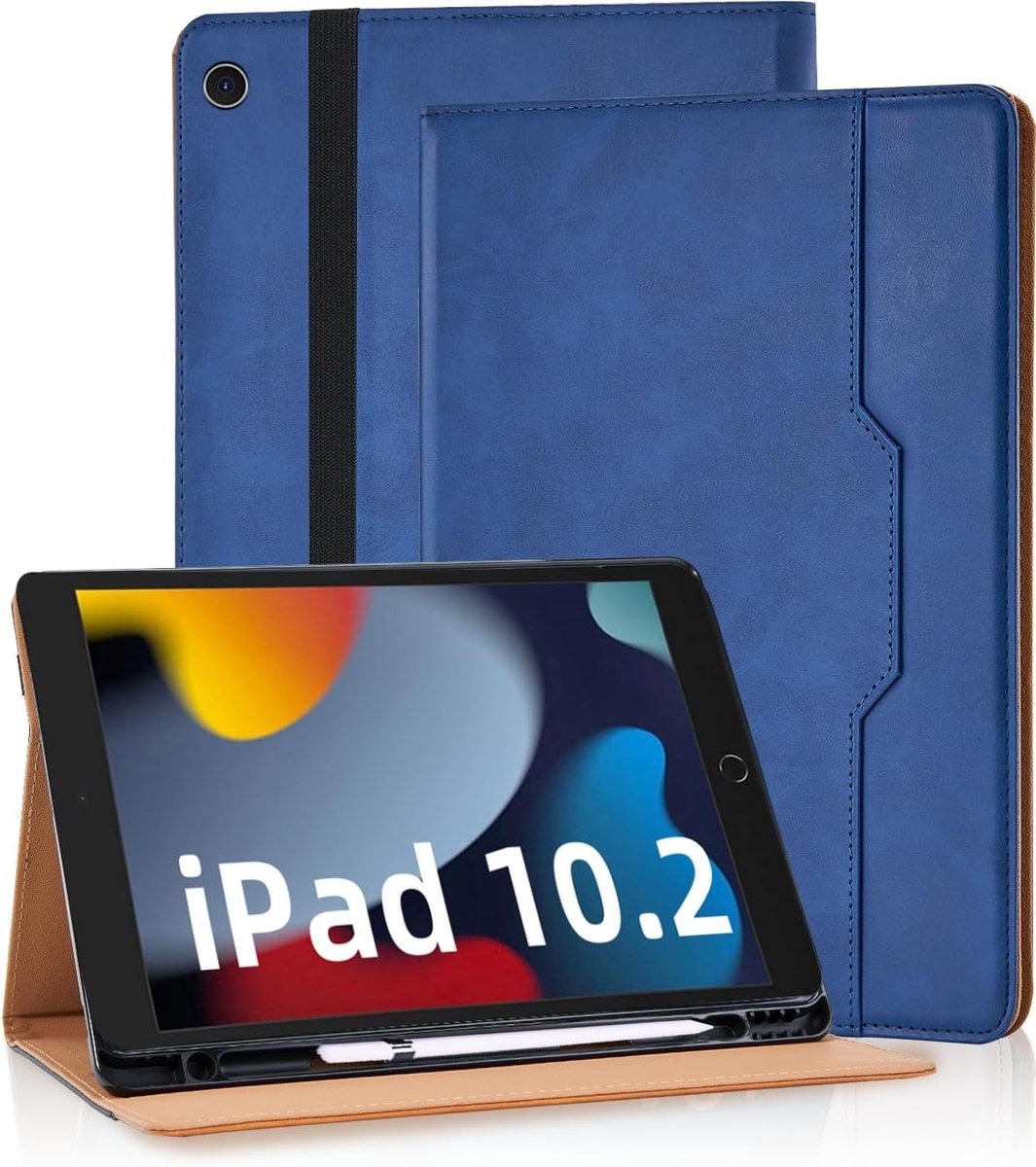 Hoes voor iPad 9e / 8e / 7e generatie met penhouder 25,9 cm 2021/2020/2019, 26,7 cm iPad Air 3/Pro 2017 PU lederen Folio-hoes met automatische slaap/waakfunctie - Blauw