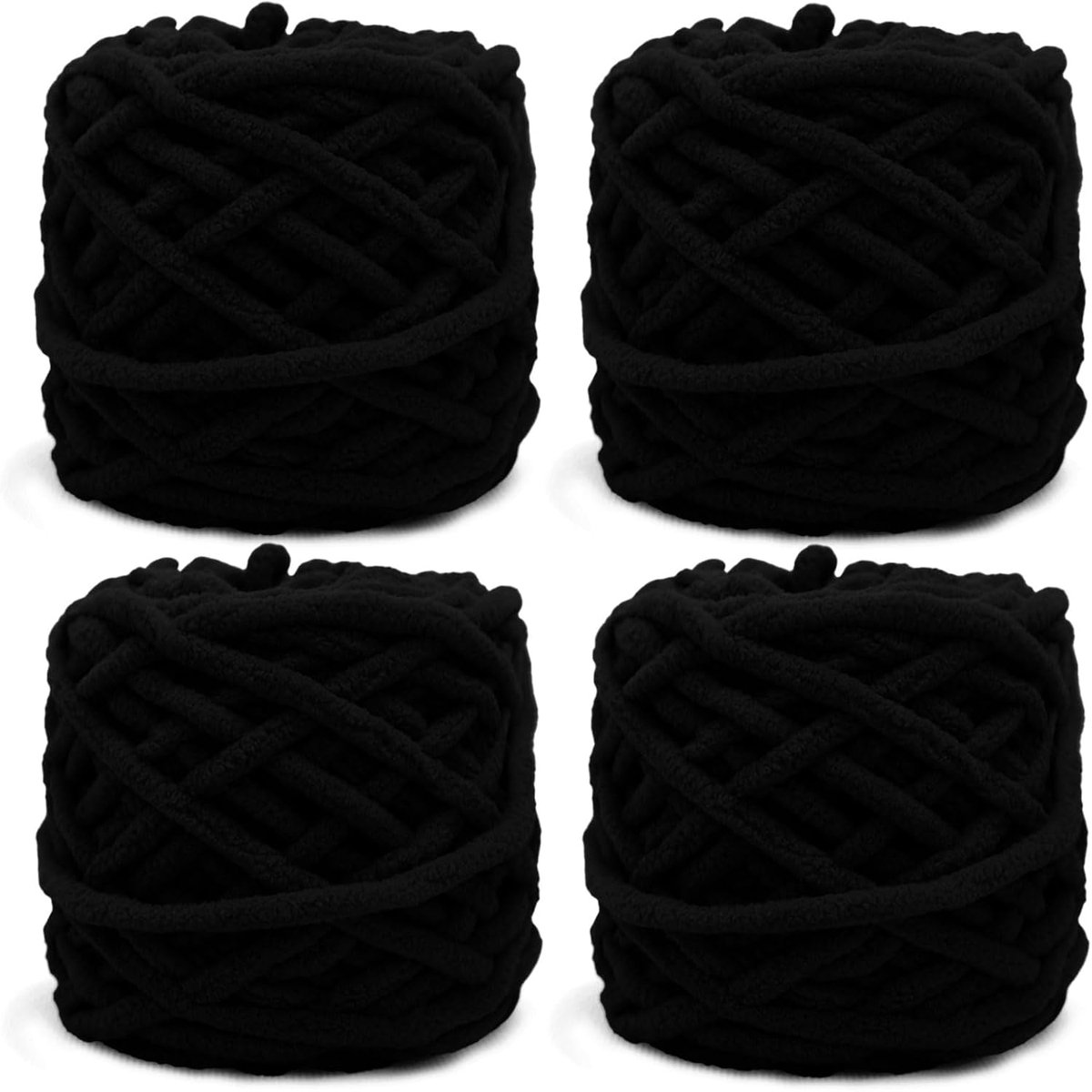 Gebreide Wollen bol, 4 x 100 g, Dikke Wolbol voor Naalden 7-8 mm, Dikke Haakwol, Ideaal Voor Het Breien van Mutsen, Sjaals, Truien en Pantoffels (Zwart)