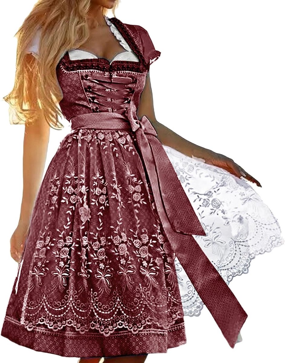 Dirndl Damen Oktoberfest Damen Trachtenkleid Outfit Midi Dirndlkleid