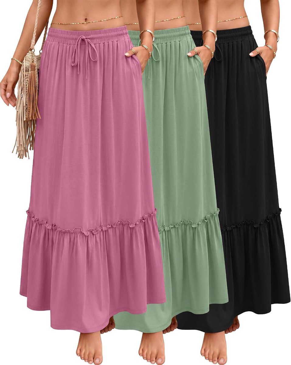 3 Pack Boho Maxi Flowy Rokken voor Vrouwen