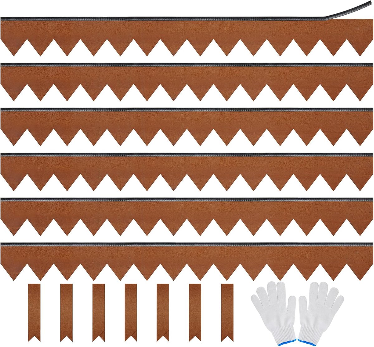 6 Pack Gegalvaniseerde Gazon Rand met zelfklevende strip 1m L x 14cm H Bruin Poeder Coating Staal Landschap Rand Tuinpad Divider Metalen Decor Rand 7 Clips-K649B04