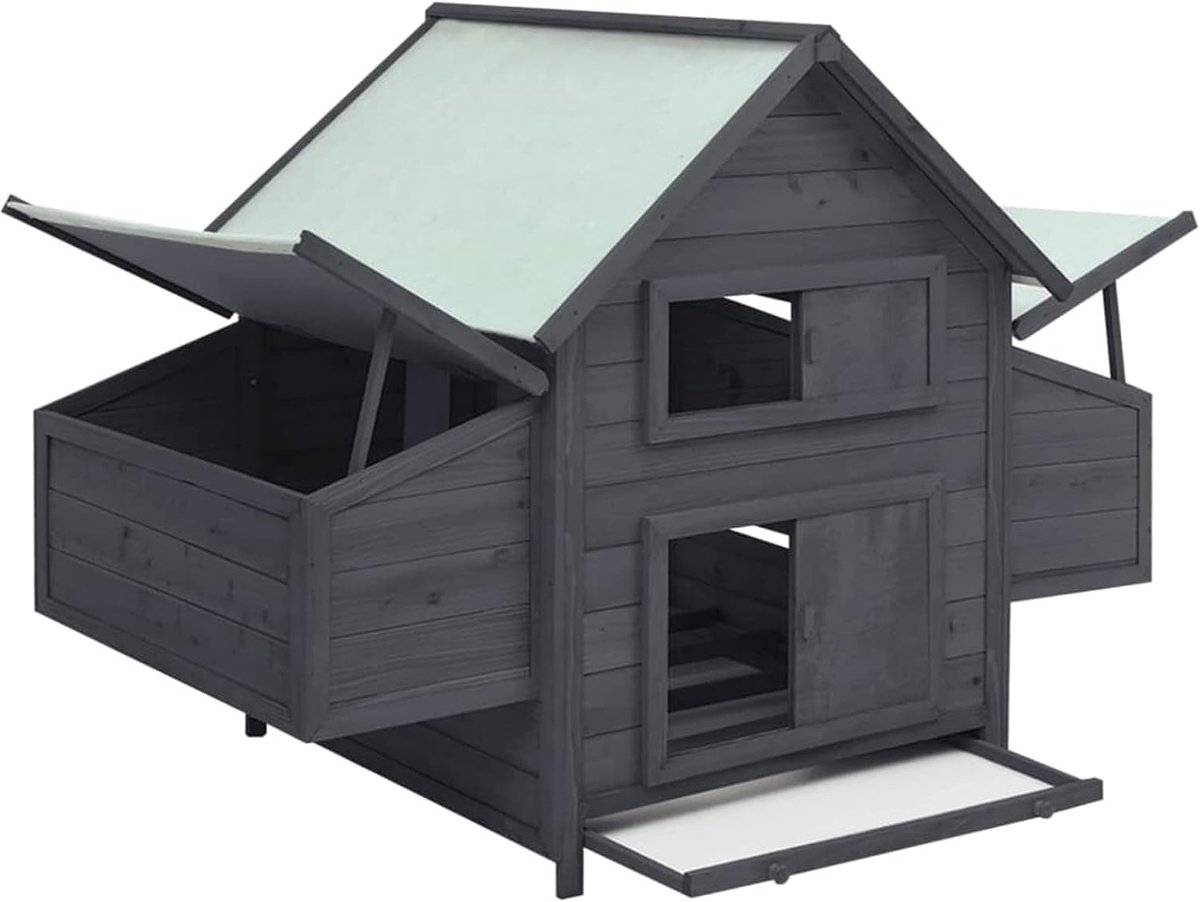 Kippenhok, kooi voor tuin, voor buiten, van sparrenhout, grijs, 152 x 96 x 110 cm, kippenhok voor de tuin, kippenhok voor buiten, hout, kooi voor gevogelte van hout
