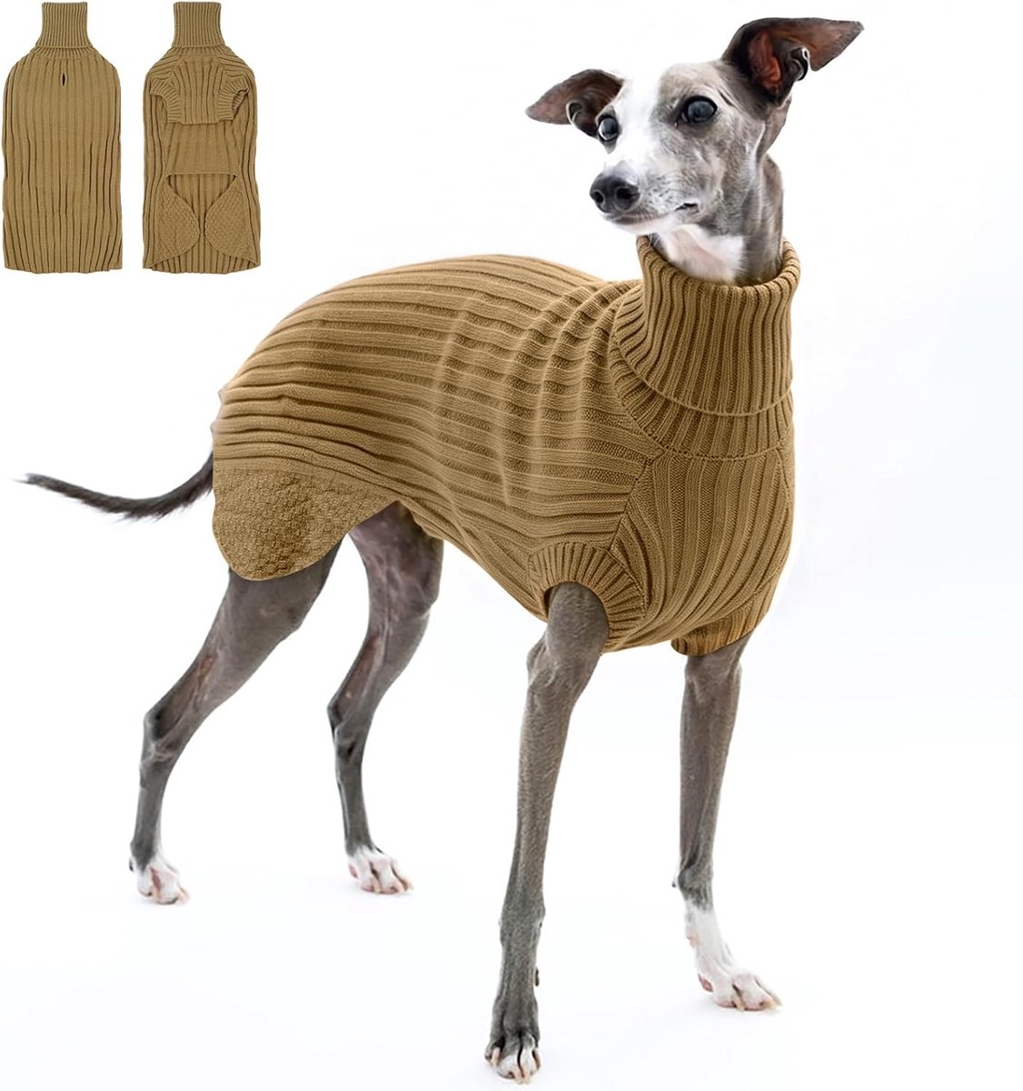 Lurchers, windhond pyjama hondenvest warm kaki hond winterjas hond jumper honden pyjama (kaki, L)