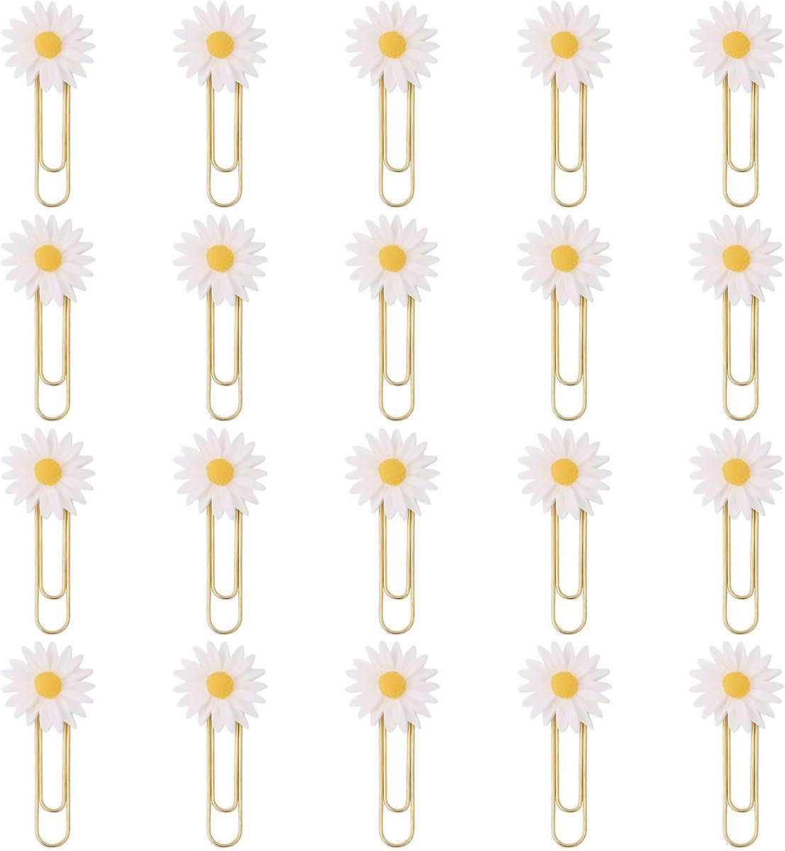40 stuks madeliefjes-bloemen-paperclips, bladwijzers, paperclips, bladwijzers met harsbloemen, notitieclips voor kantoor, thuis en boekenwormen, wit