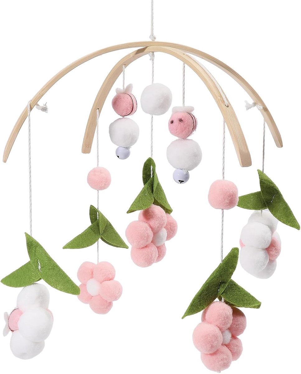 Boog vilt bij bloem hangmobiel hangend babybed hanger in de vorm van bloemen en insecten van zacht vilt mobiel in neutraal roze voor de kinderkamer als hangdecoratie