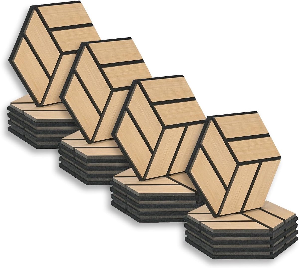 Zeshoekige wandpanelen, 20 stuks, 30 x 26 x 2 cm, natuur, geluidsisolatieplaten, wanddecoratie, akoestische behandeling, geluidsisolatie
