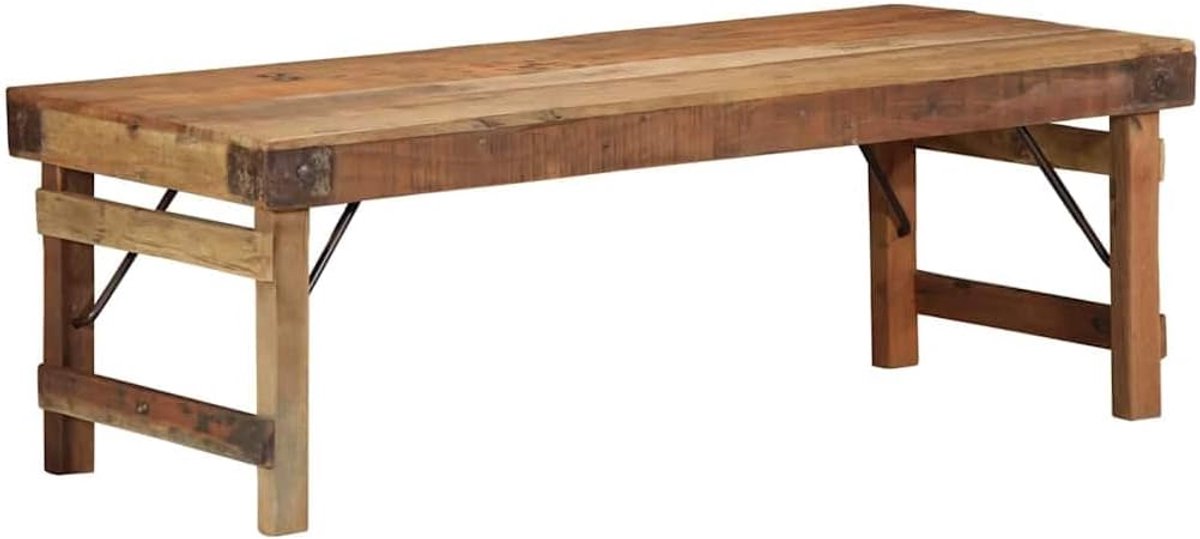 Koffietafel, bruin, van gerecycled hout, rustieke en duurzame stijl, voor woonkamer, 110 x 55 x 40 cm, gerecycled massief hout