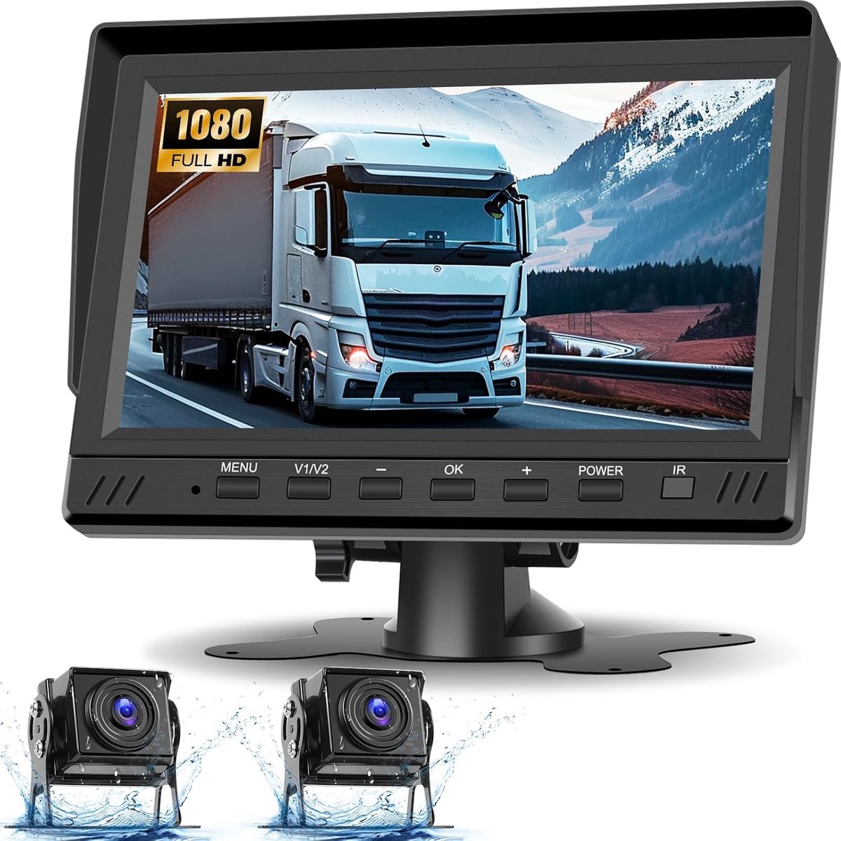17,8 cm (7 inch) scherm, waterdicht, 1080P, loopopname, achteruitrijcamera, auto-achteruitrijcamera + 64G TF-kaart