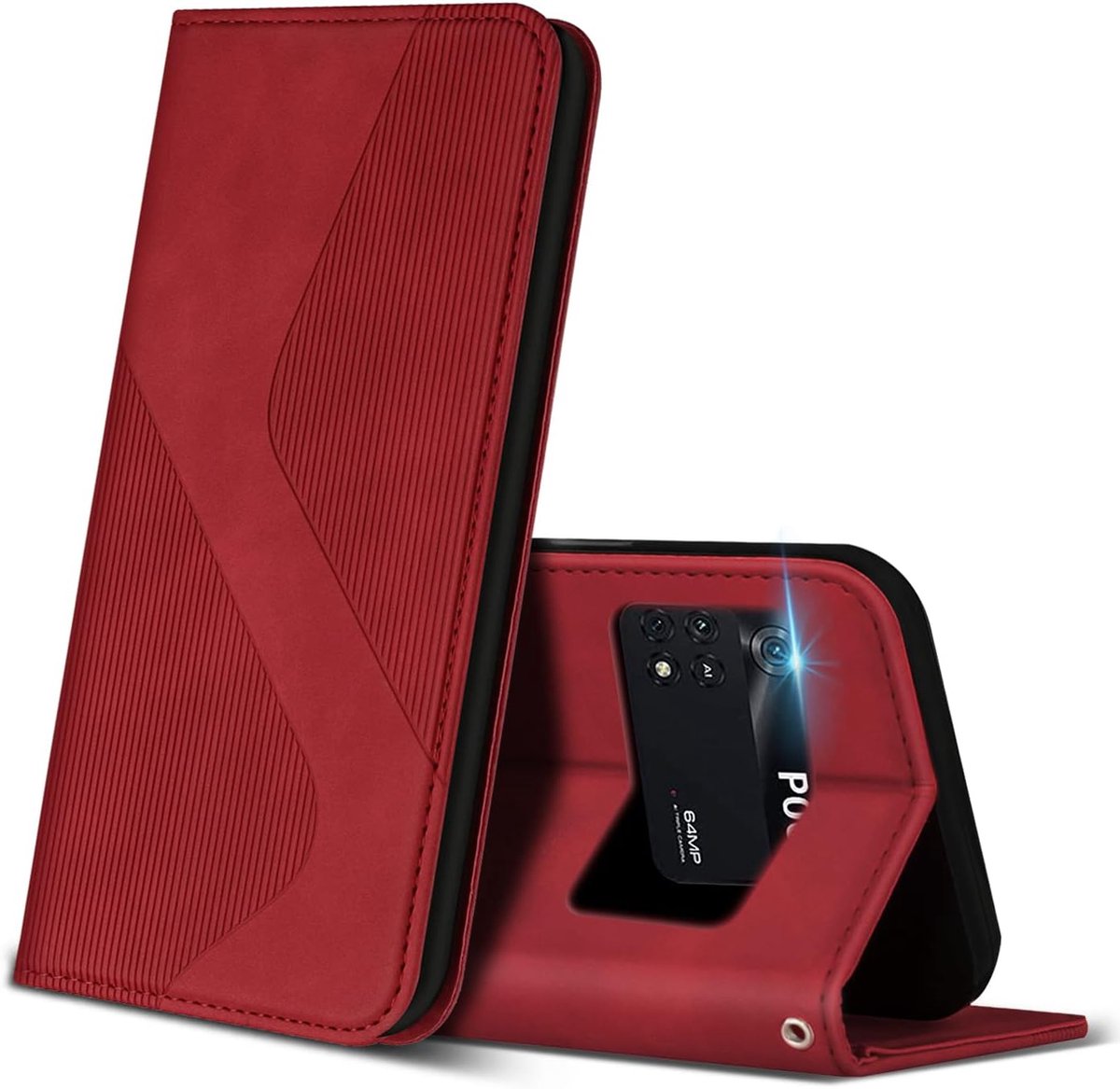 Hoesje voor Xiaomi Poco M4 Pro 4G, PU Kunstleer Bookcase Telefoonhoesjes met [Kaartsleuven] [Stand], Flip Case Beschermhoesje voor Poco M4 Pro 4G (Rood)