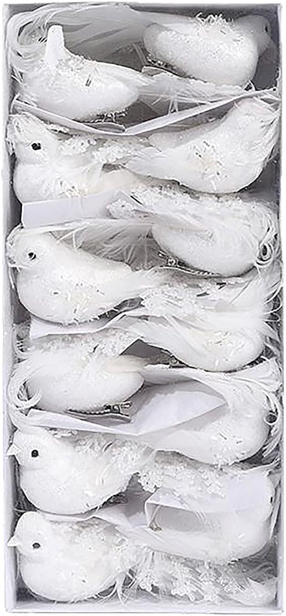 Duiven witte vogels met clips gevederde witte duif ornamenten ambachten kerst ornament kransen huizen tuin bruiloft decoratie 12 stks