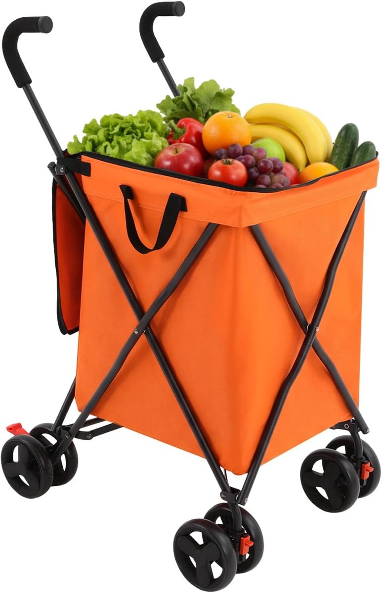 Groot, 38 liter, boodschappentas met wielen, inklapbaar, boodschappentrolley tot 70 kg, boodschappentrolley met 4 wielen, voor winkelen in supermarkten