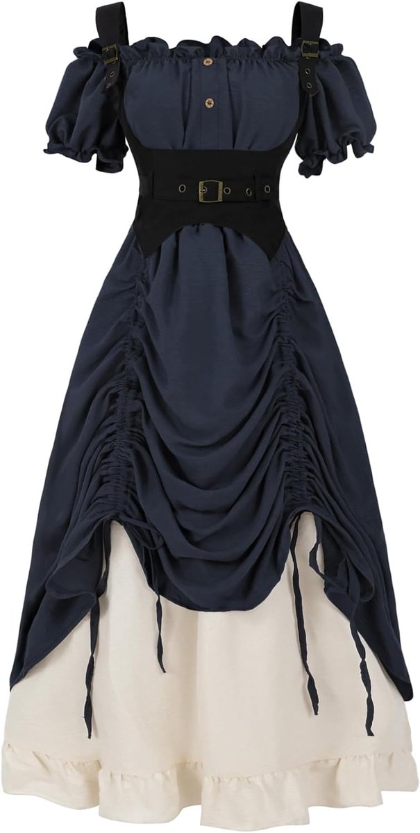 kleding dames Victoriaanse jurk renaissance jurk dames gothic jurk katoen maxi-jurk korte mouwen