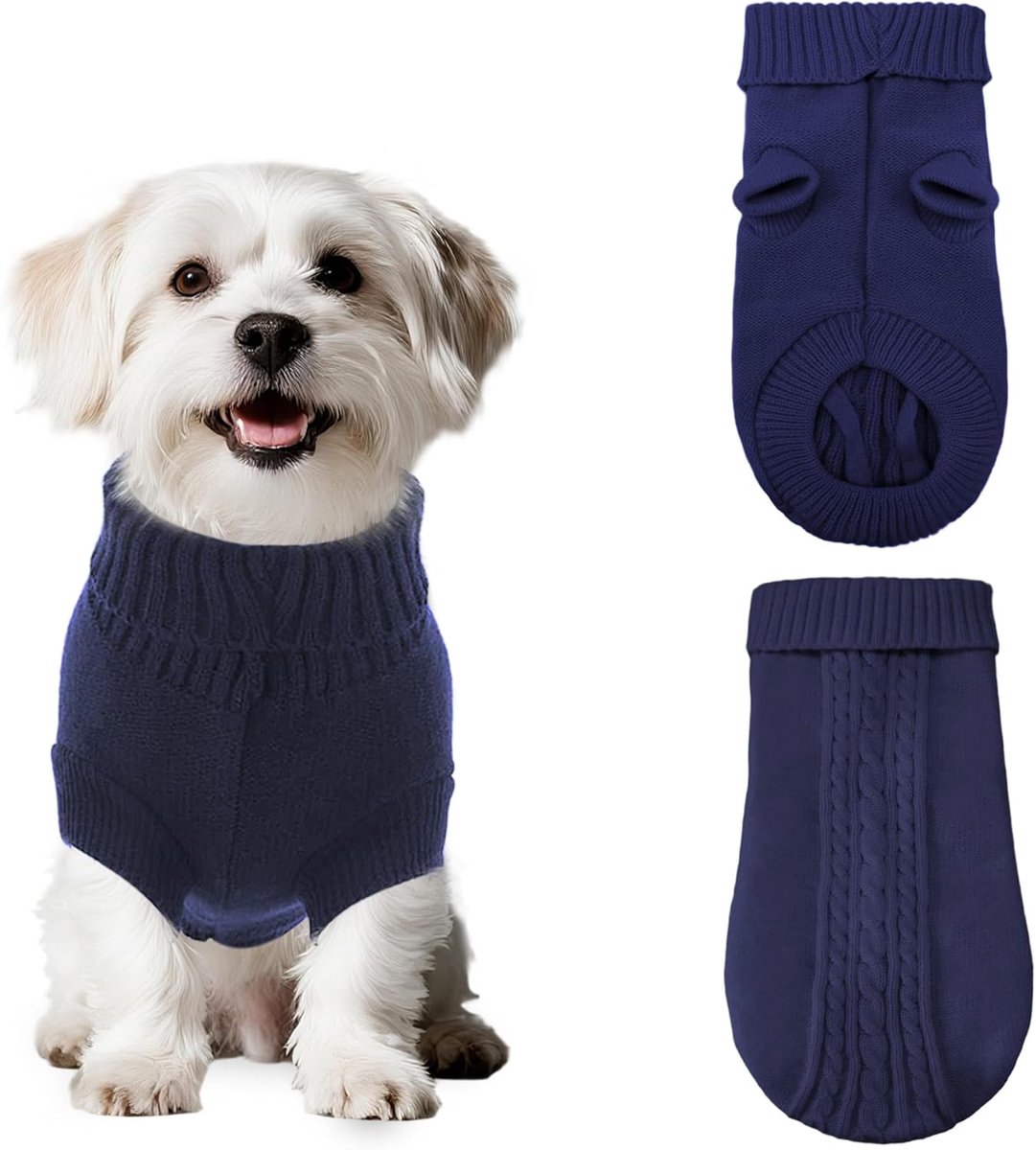 hondentrui, rolkraag, comfortabele kersttrui voor honden, zachte warme winterjas voor kleine en middelgrote honden zoals dwergpoedel, Maltezer en dwergkees, marineblauw, L