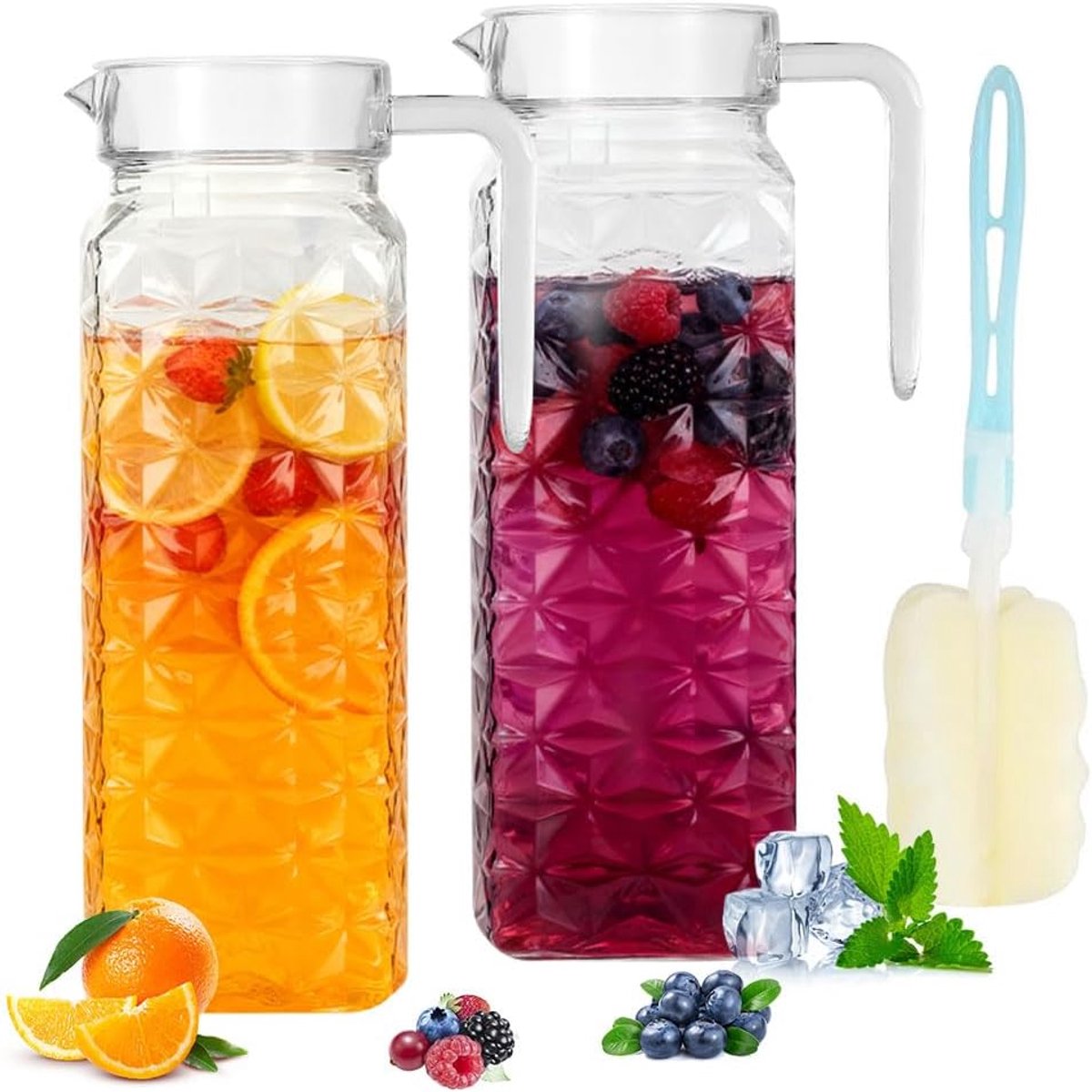 2 x 1,1 l waterkan met deksel en handvat, acryl kan