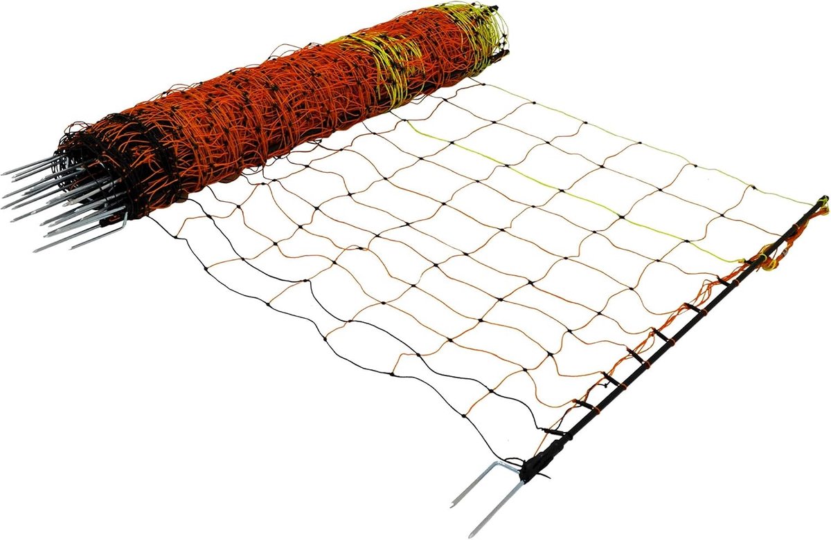 Geschikt voor Elektrische Hekken 50m Omheining met Geleidende Pinnen Kippen, Ganzen, Kalkoenen, Gaas met 11 Draden, Hoogte 120cm, 14 Stevige Dubbele Pinnen, Reparatieset & 10 Grondpennen Inclusief