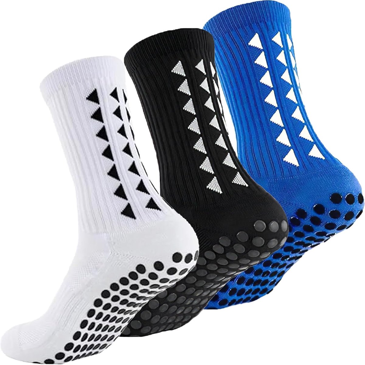 Sokken voor heren, 3 paar, antislip, sportsokken met rubberen pads, gewatteerde trainingssokken voor voetbal, hardlopen, gym, rugby, yoga, wandelen, maat 34-48
