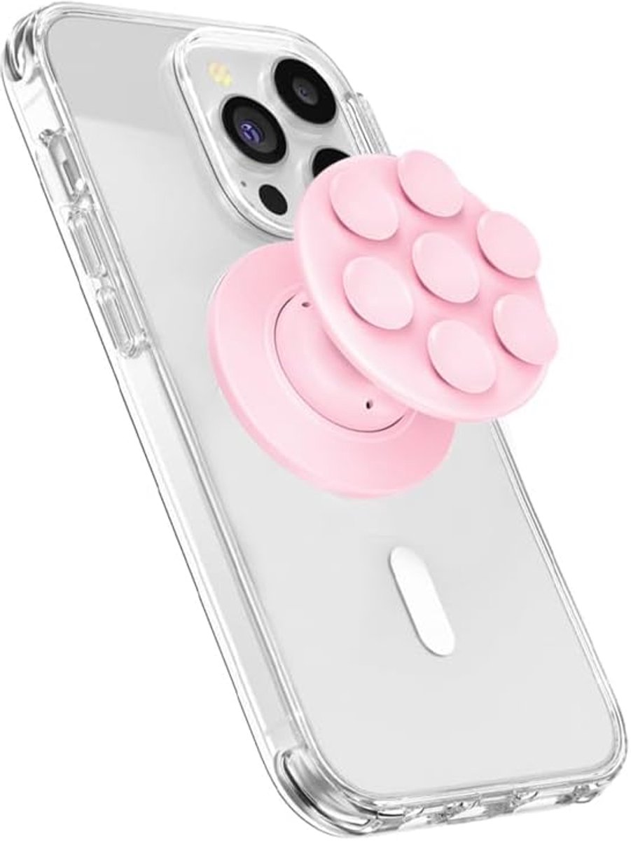 Handvatten voor mobiele telefoon, siliconen ringgreep, multifunctionele vingerhouder, uittrekbare sokkel en handgreep voor smartphones en tablets met één, inklapbaar en inschuifbaar (roze)