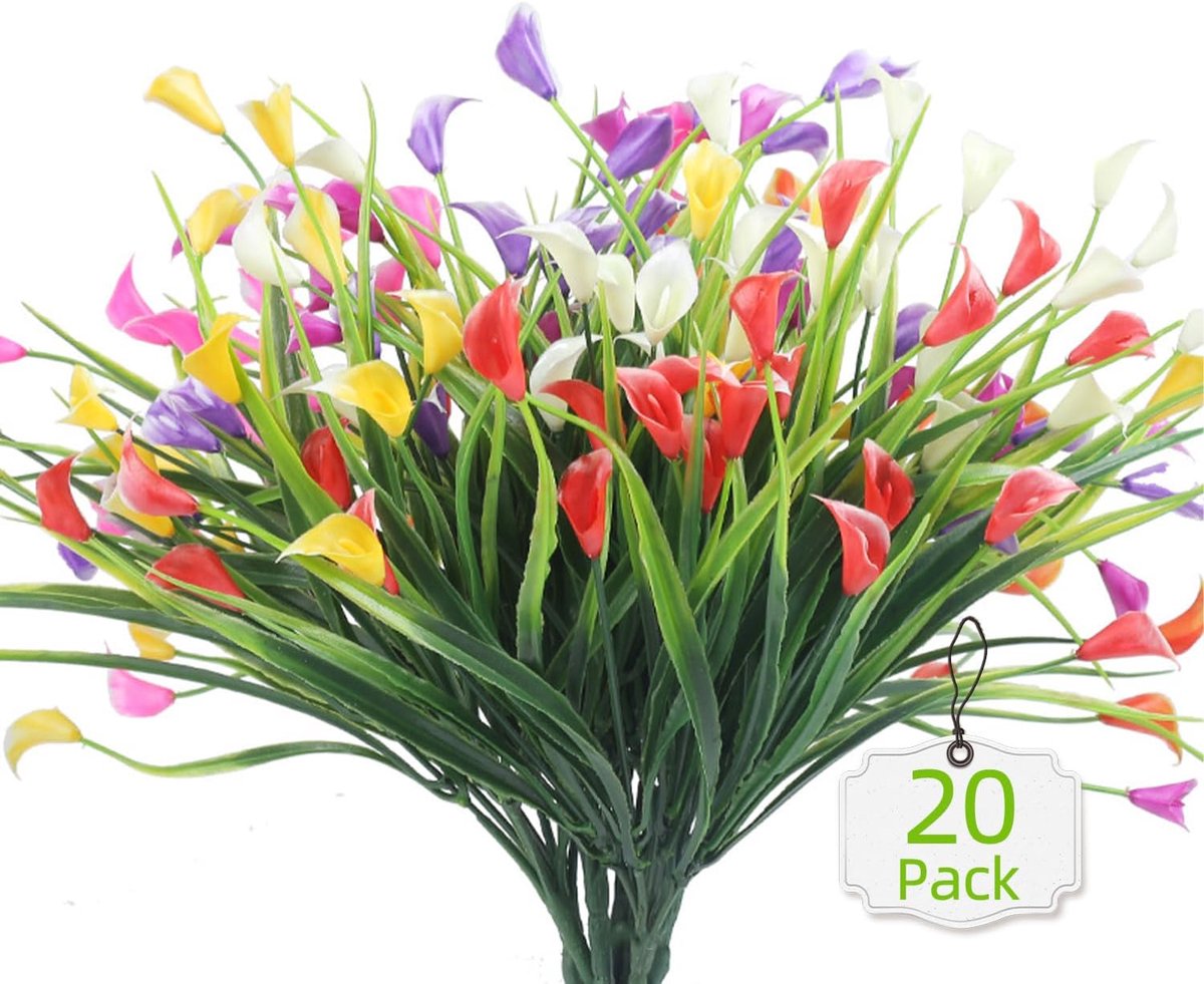 Kunstbloemen voor buiten, 20 stuks, kunstbloemen, slijtvaste kunstplanten, kunststof bloemen voor tuindecoraties binnen en buiten, gemengde kleuren